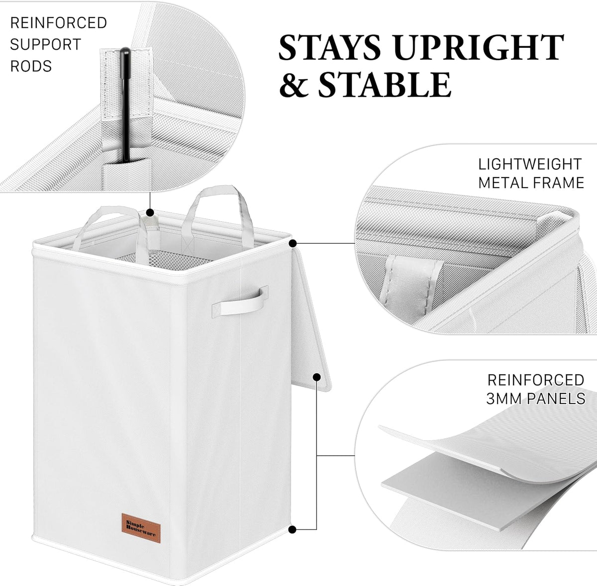 Foldable Laundry Hamper Basket with Lid and Bag, Beige
