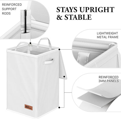 Foldable Laundry Hamper Basket with Lid and Bag, Beige