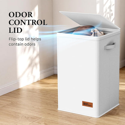 Foldable Laundry Hamper Basket with Lid and Bag, Beige
