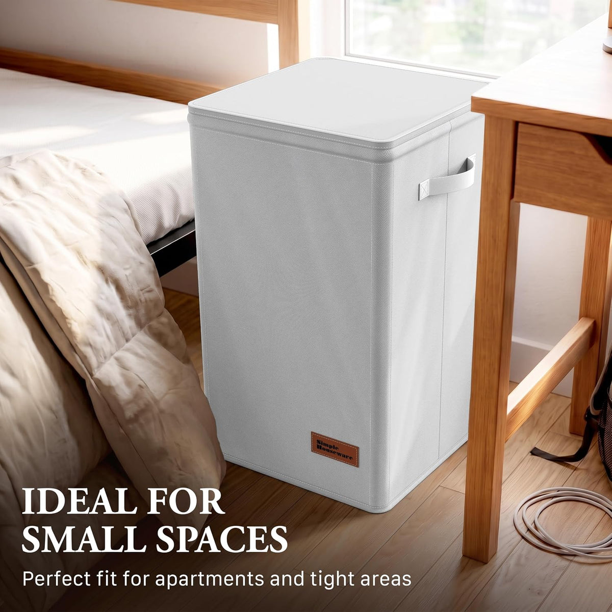Foldable Laundry Hamper Basket with Lid and Bag, Beige