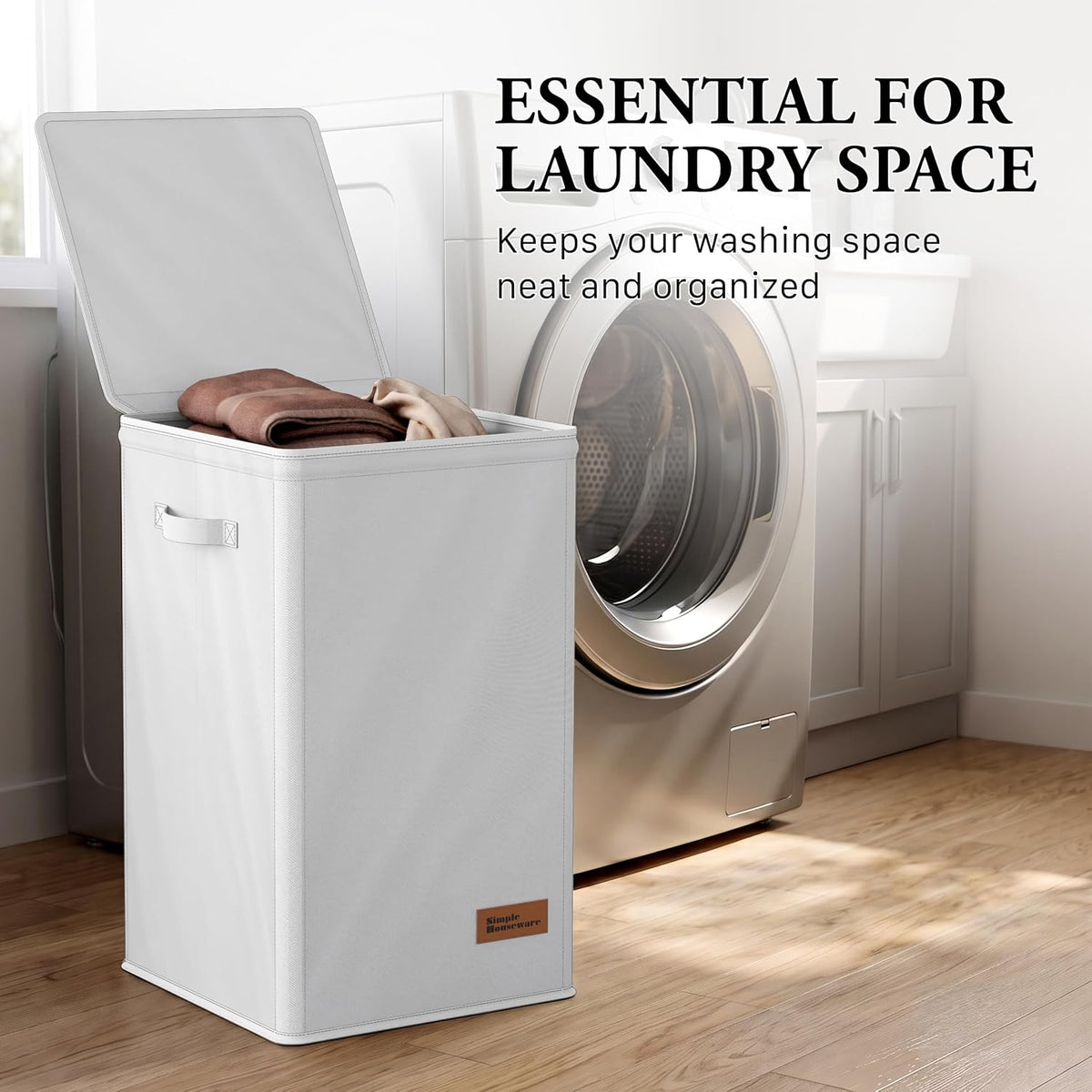 Foldable Laundry Hamper Basket with Lid and Bag, Beige