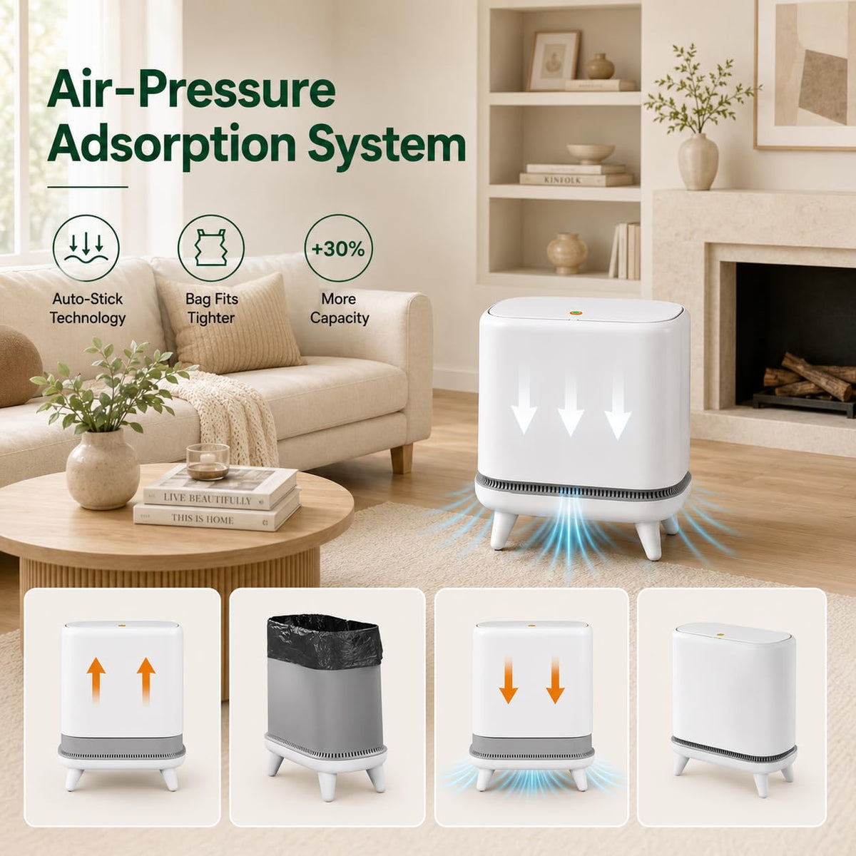 Bathroom Trash Can with Lid, 3.2 Gallon Small Garbage Can with Pop-Up Lid & Air-Pressure Bag Lock, Slim Trash Bin with Legs, Narrow Waste Basket for Bathroom, Bedroom, Kitchen, Office, Rv