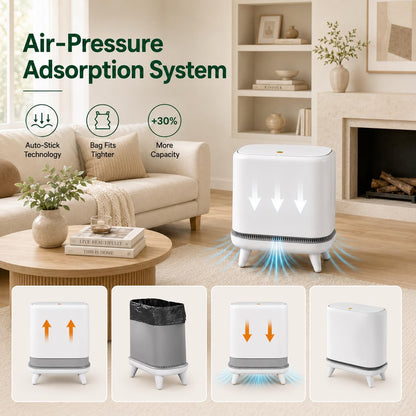 Bathroom Trash Can with Lid, 3.2 Gallon Small Garbage Can with Pop-Up Lid & Air-Pressure Bag Lock, Slim Trash Bin with Legs, Narrow Waste Basket for Bathroom, Bedroom, Kitchen, Office, Rv