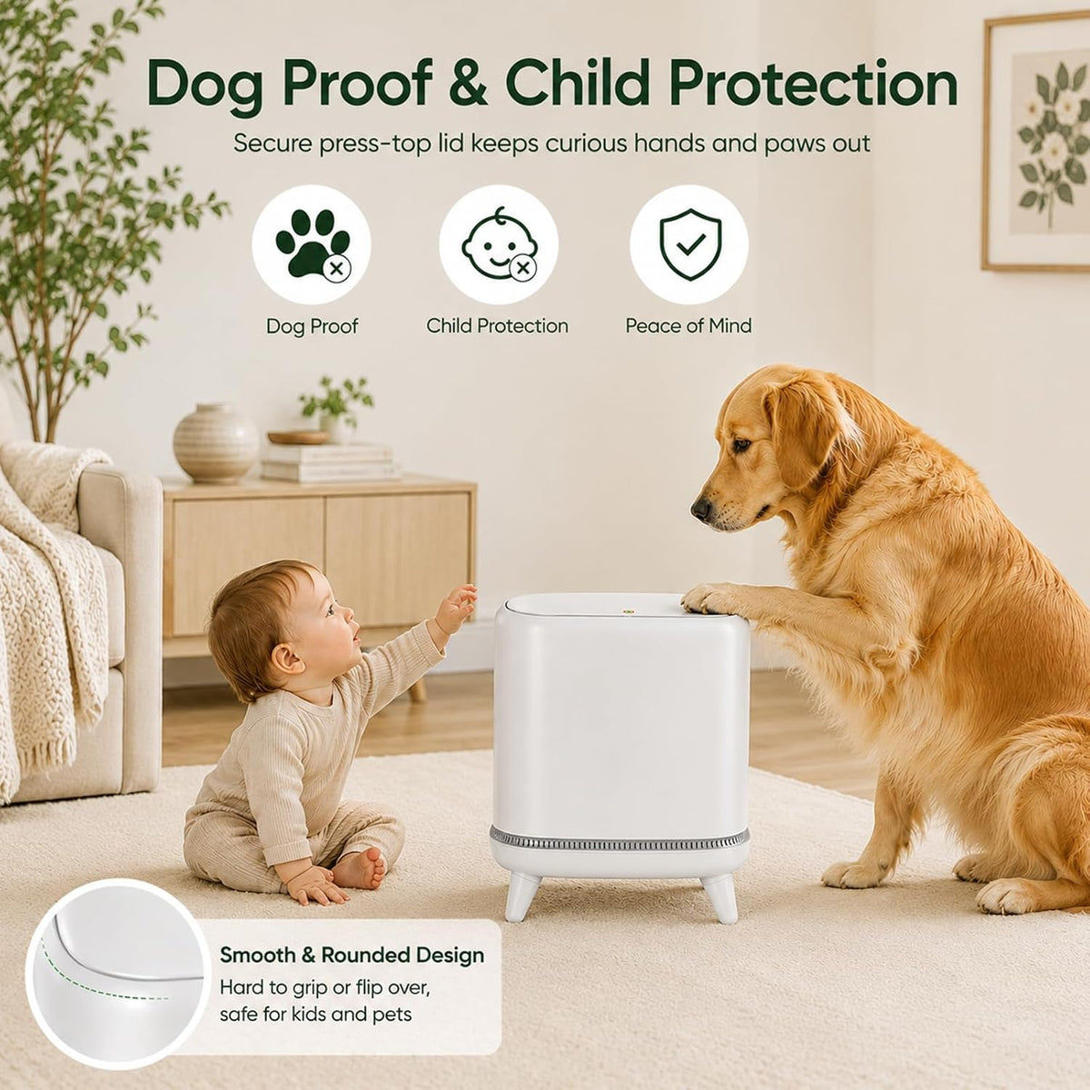 Bathroom Trash Can with Lid, 3.2 Gallon Small Garbage Can with Pop-Up Lid & Air-Pressure Bag Lock, Slim Trash Bin with Legs, Narrow Waste Basket for Bathroom, Bedroom, Kitchen, Office, Rv