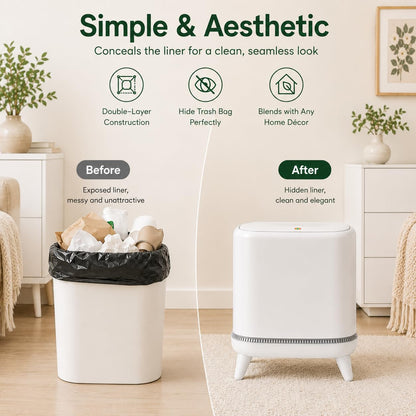 Bathroom Trash Can with Lid, 3.2 Gallon Small Garbage Can with Pop-Up Lid & Air-Pressure Bag Lock, Slim Trash Bin with Legs, Narrow Waste Basket for Bathroom, Bedroom, Kitchen, Office, Rv