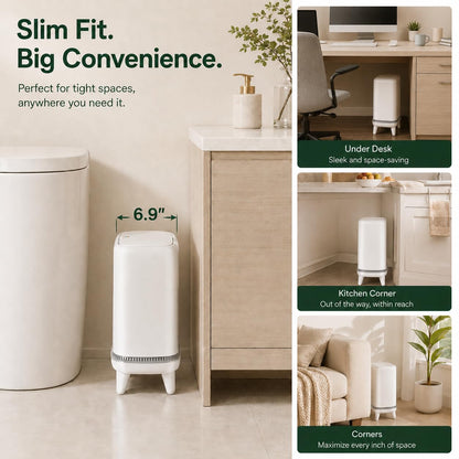 Bathroom Trash Can with Lid, 3.2 Gallon Small Garbage Can with Pop-Up Lid & Air-Pressure Bag Lock, Slim Trash Bin with Legs, Narrow Waste Basket for Bathroom, Bedroom, Kitchen, Office, Rv