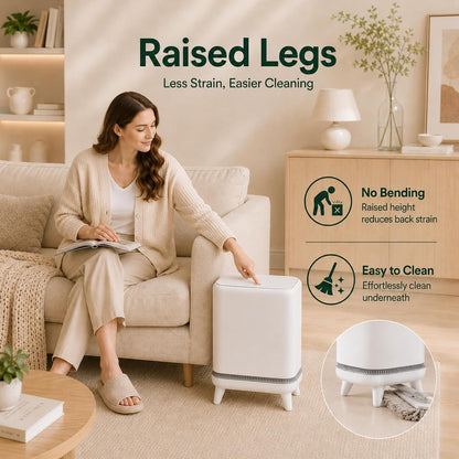 Bathroom Trash Can with Lid, 3.2 Gallon Small Garbage Can with Pop-Up Lid & Air-Pressure Bag Lock, Slim Trash Bin with Legs, Narrow Waste Basket for Bathroom, Bedroom, Kitchen, Office, Rv