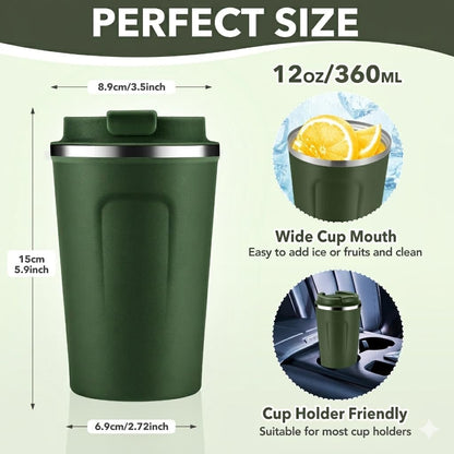Volhoply 12 oz Double Wall Insulated Vacuum Travel Coffee Mug with Flip Lid,Reusable Stainless Steel Leak Proof Coffee Cup,Portable Cafe Thermal Tumbler Suitable for Hot&Cold Drinks(Dark Night,1 Set)