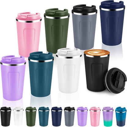 Volhoply 12 oz Double Wall Insulated Vacuum Travel Coffee Mug with Flip Lid,Reusable Stainless Steel Leak Proof Coffee Cup,Portable Cafe Thermal Tumbler Suitable for Hot&Cold Drinks(Dark Night,1 Set)