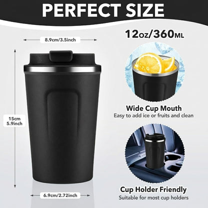 Volhoply 12 oz Double Wall Insulated Vacuum Travel Coffee Mug with Flip Lid,Reusable Stainless Steel Leak Proof Coffee Cup,Portable Cafe Thermal Tumbler Suitable for Hot&Cold Drinks(Dark Night,1 Set)