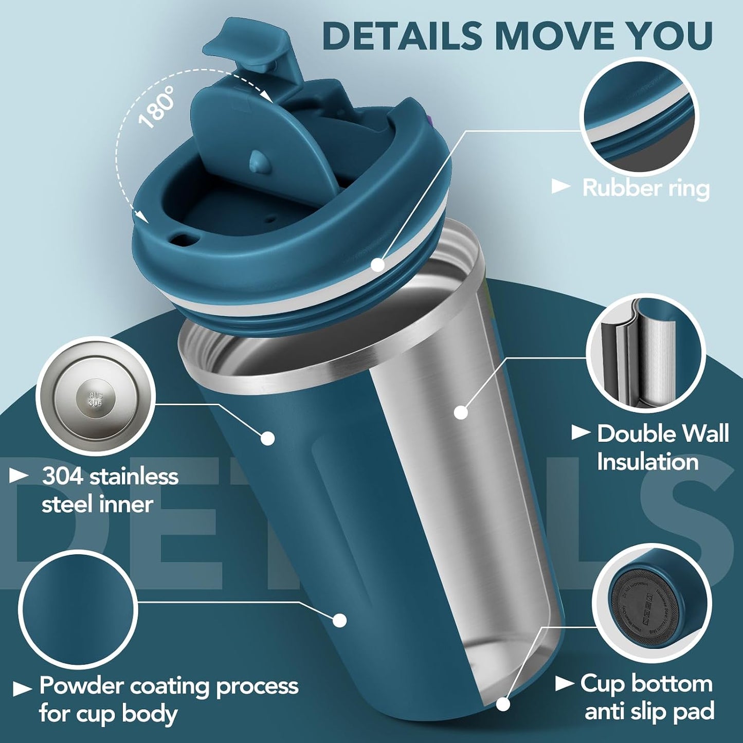 Volhoply 12 oz Double Wall Insulated Vacuum Travel Coffee Mug with Flip Lid,Reusable Stainless Steel Leak Proof Coffee Cup,Portable Cafe Thermal Tumbler Suitable for Hot&Cold Drinks(Dark Night,1 Set)