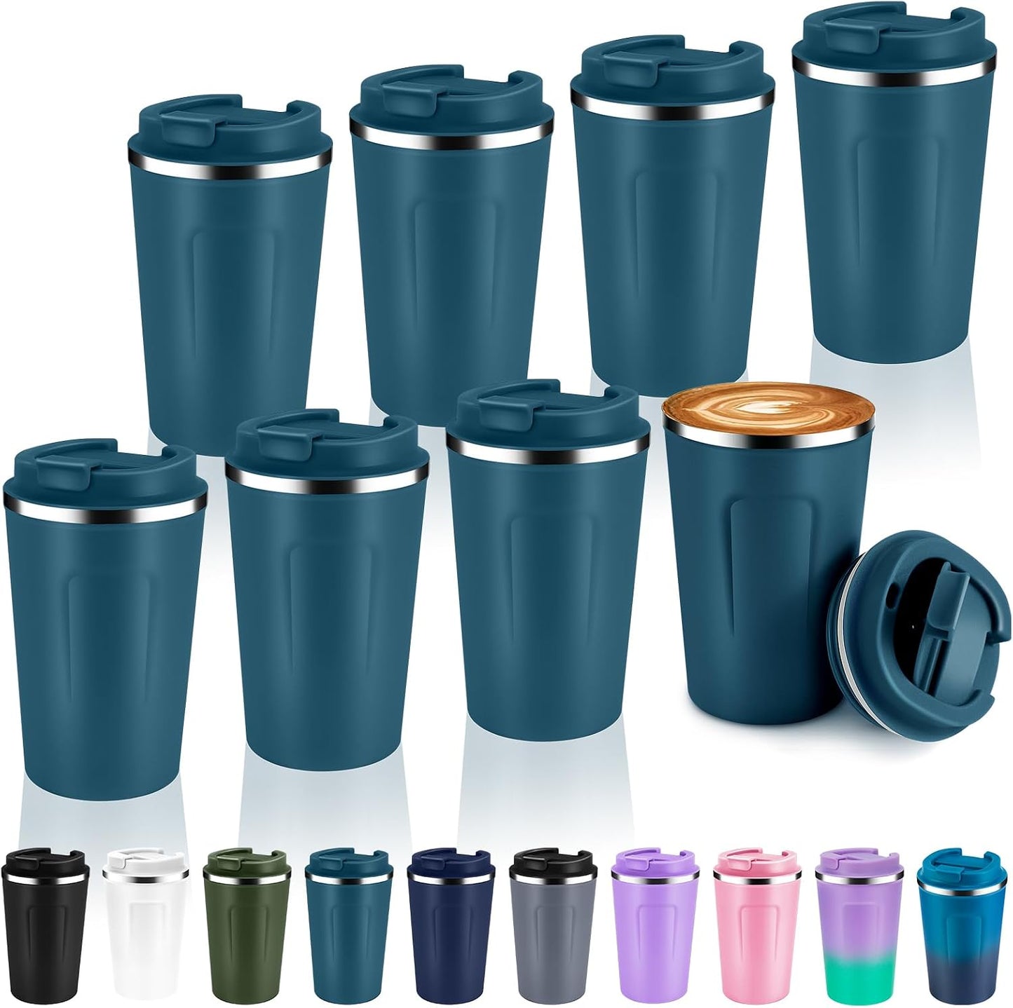 Volhoply 12 oz Double Wall Insulated Vacuum Travel Coffee Mug with Flip Lid,Reusable Stainless Steel Leak Proof Coffee Cup,Portable Cafe Thermal Tumbler Suitable for Hot&Cold Drinks(Dark Night,1 Set)