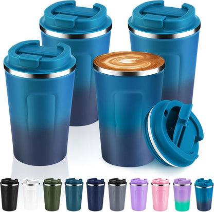 Volhoply 12 oz Double Wall Insulated Vacuum Travel Coffee Mug with Flip Lid,Reusable Stainless Steel Leak Proof Coffee Cup,Portable Cafe Thermal Tumbler Suitable for Hot&Cold Drinks(Dark Night,1 Set)