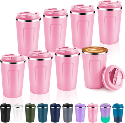 Volhoply 12 oz Double Wall Insulated Vacuum Travel Coffee Mug with Flip Lid,Reusable Stainless Steel Leak Proof Coffee Cup,Portable Cafe Thermal Tumbler Suitable for Hot&Cold Drinks(Dark Night,1 Set)