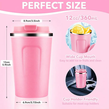 Volhoply 12 oz Double Wall Insulated Vacuum Travel Coffee Mug with Flip Lid,Reusable Stainless Steel Leak Proof Coffee Cup,Portable Cafe Thermal Tumbler Suitable for Hot&Cold Drinks(Dark Night,1 Set)