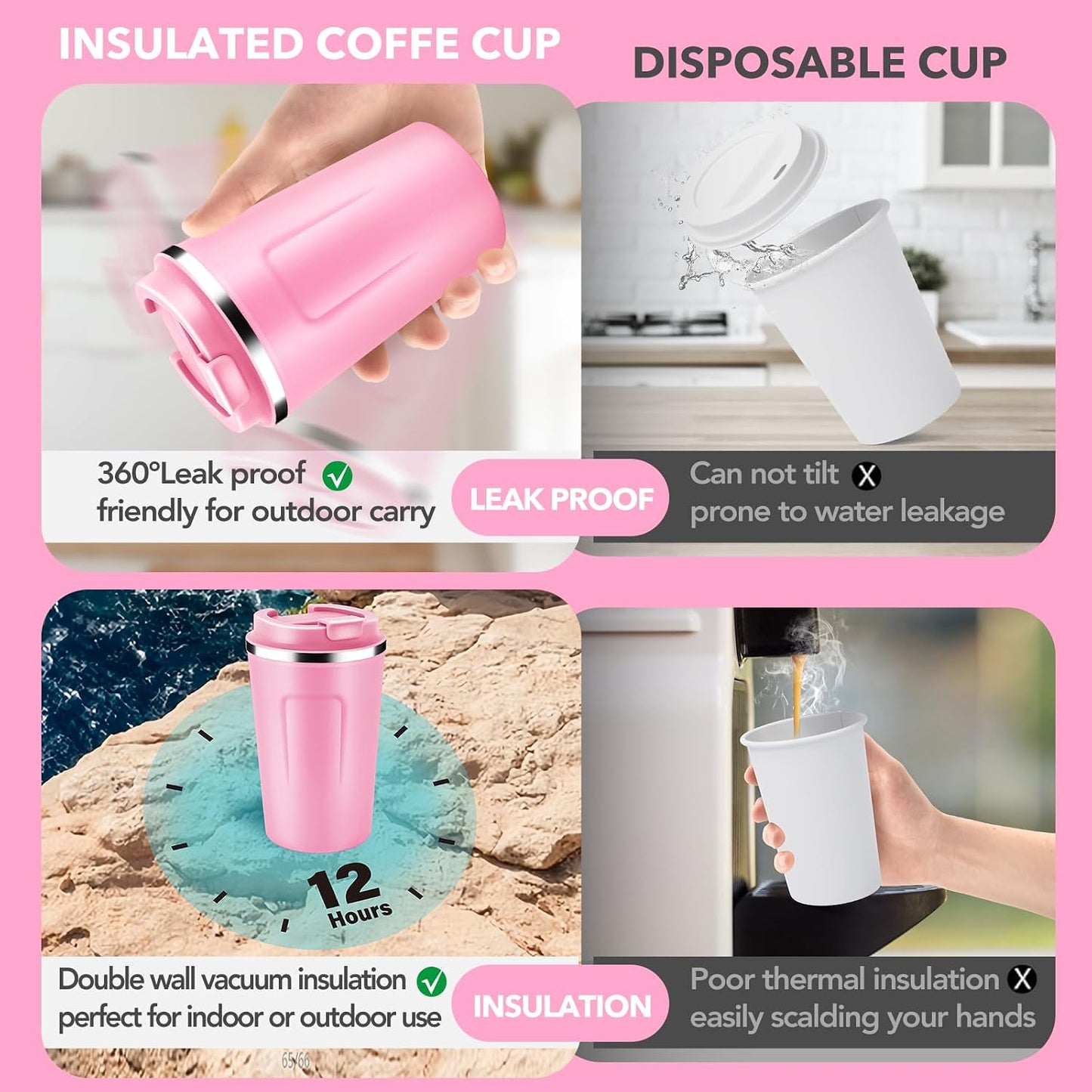 Volhoply 12 oz Double Wall Insulated Vacuum Travel Coffee Mug with Flip Lid,Reusable Stainless Steel Leak Proof Coffee Cup,Portable Cafe Thermal Tumbler Suitable for Hot&Cold Drinks(Dark Night,1 Set)