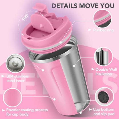 Volhoply 12 oz Double Wall Insulated Vacuum Travel Coffee Mug with Flip Lid,Reusable Stainless Steel Leak Proof Coffee Cup,Portable Cafe Thermal Tumbler Suitable for Hot&Cold Drinks(Dark Night,1 Set)