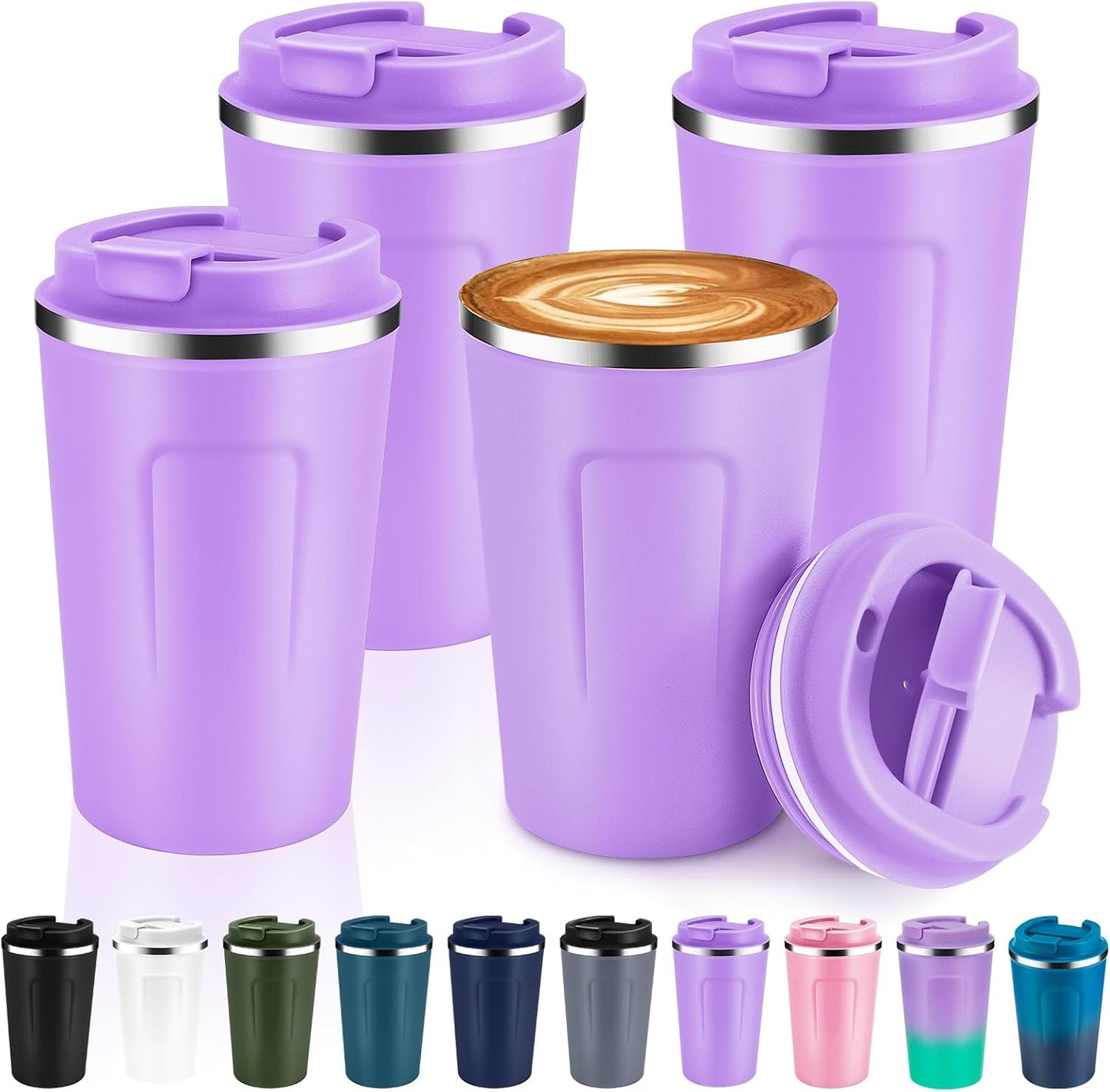 Volhoply 12 oz Double Wall Insulated Vacuum Travel Coffee Mug with Flip Lid,Reusable Stainless Steel Leak Proof Coffee Cup,Portable Cafe Thermal Tumbler Suitable for Hot&Cold Drinks(Dark Night,1 Set)