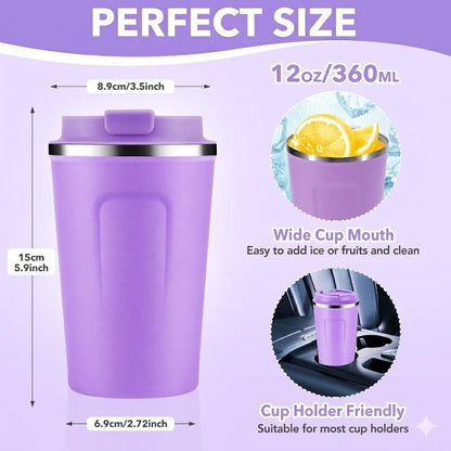 Volhoply 12 oz Double Wall Insulated Vacuum Travel Coffee Mug with Flip Lid,Reusable Stainless Steel Leak Proof Coffee Cup,Portable Cafe Thermal Tumbler Suitable for Hot&Cold Drinks(Dark Night,1 Set)