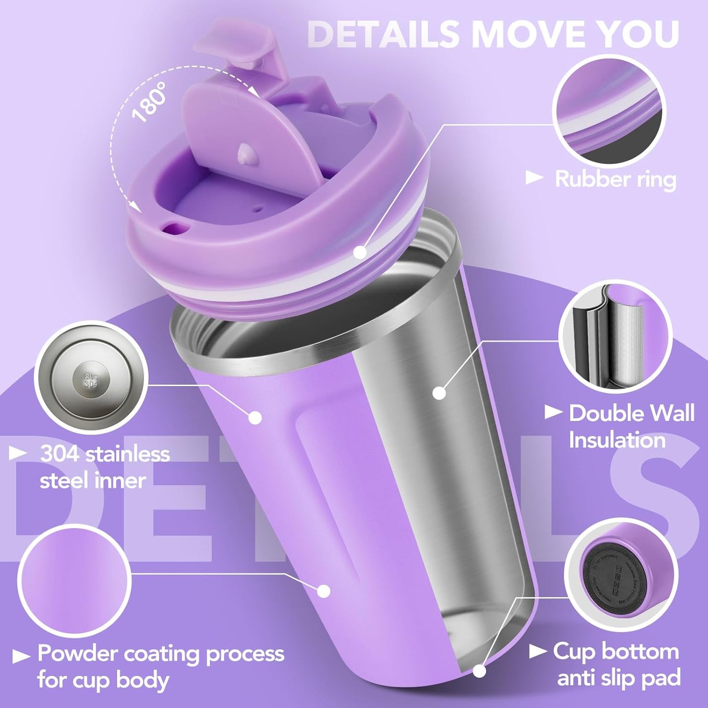 Volhoply 12 oz Double Wall Insulated Vacuum Travel Coffee Mug with Flip Lid,Reusable Stainless Steel Leak Proof Coffee Cup,Portable Cafe Thermal Tumbler Suitable for Hot&Cold Drinks(Dark Night,1 Set)