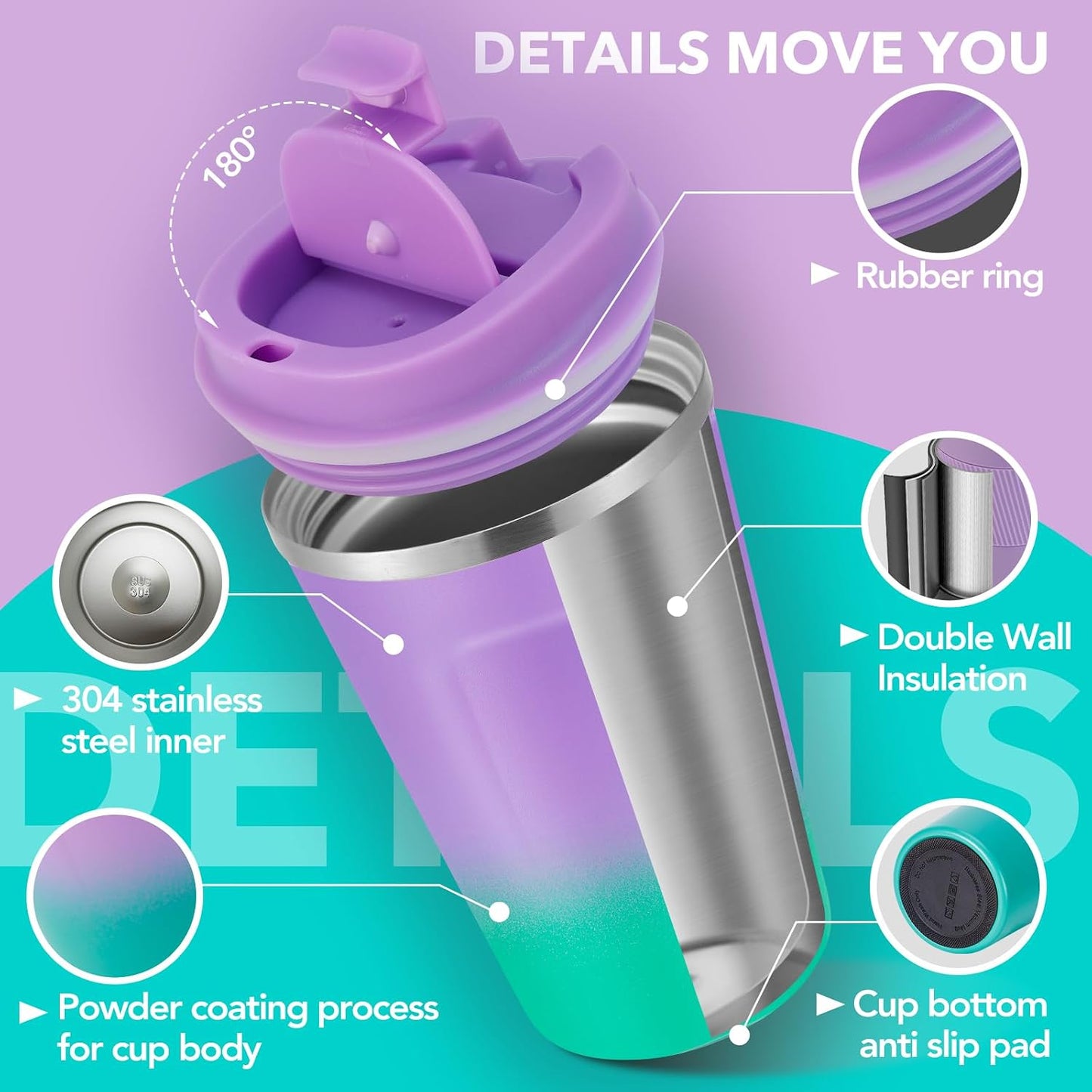 Volhoply 12 oz Double Wall Insulated Vacuum Travel Coffee Mug with Flip Lid,Reusable Stainless Steel Leak Proof Coffee Cup,Portable Cafe Thermal Tumbler Suitable for Hot&Cold Drinks(Dark Night,1 Set)