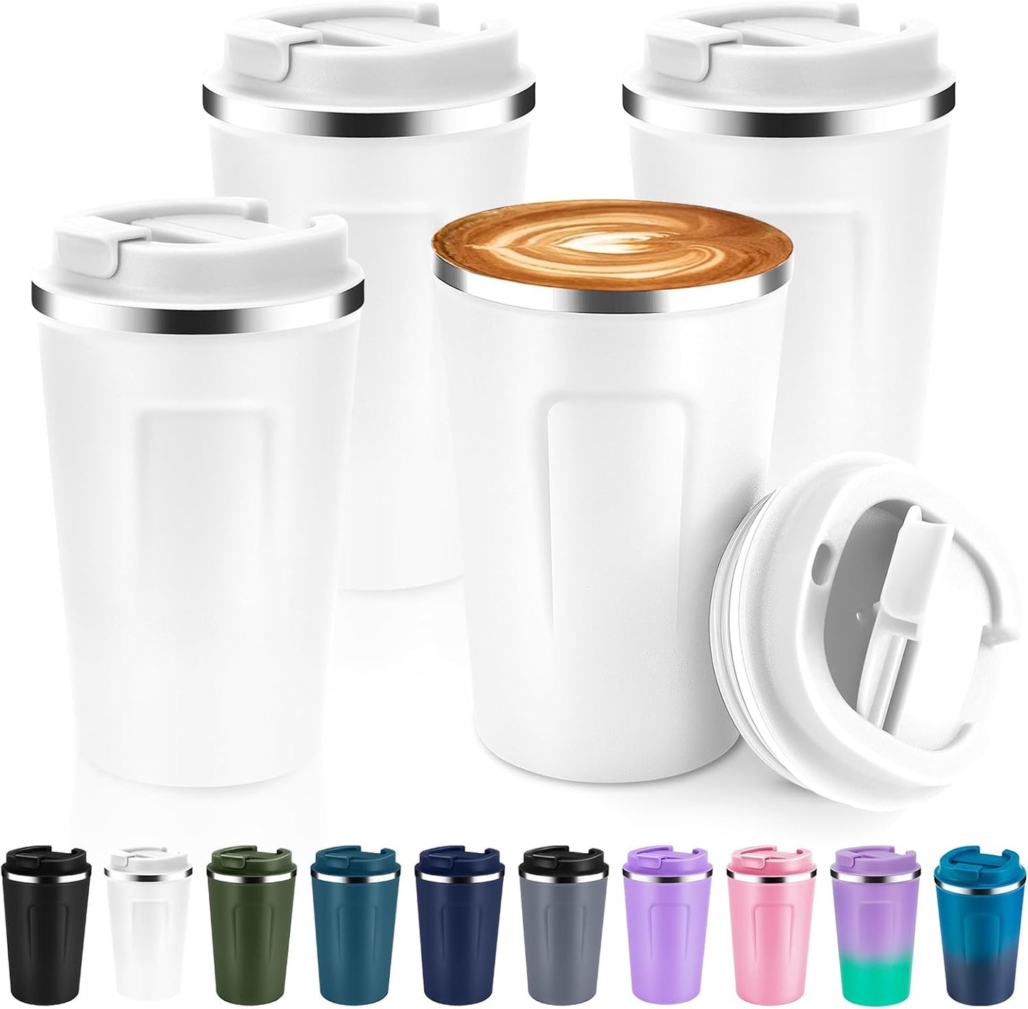 Volhoply 12 oz Double Wall Insulated Vacuum Travel Coffee Mug with Flip Lid,Reusable Stainless Steel Leak Proof Coffee Cup,Portable Cafe Thermal Tumbler Suitable for Hot&Cold Drinks(Dark Night,1 Set)