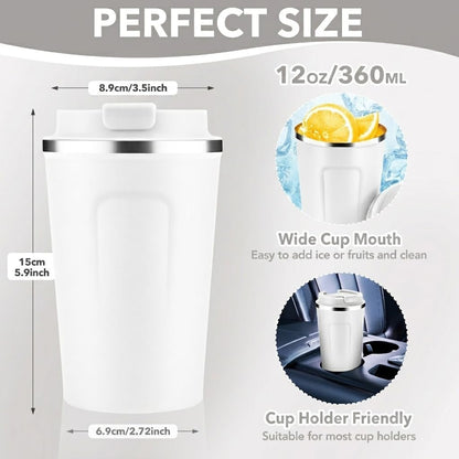 Volhoply 12 oz Double Wall Insulated Vacuum Travel Coffee Mug with Flip Lid,Reusable Stainless Steel Leak Proof Coffee Cup,Portable Cafe Thermal Tumbler Suitable for Hot&Cold Drinks(Dark Night,1 Set)