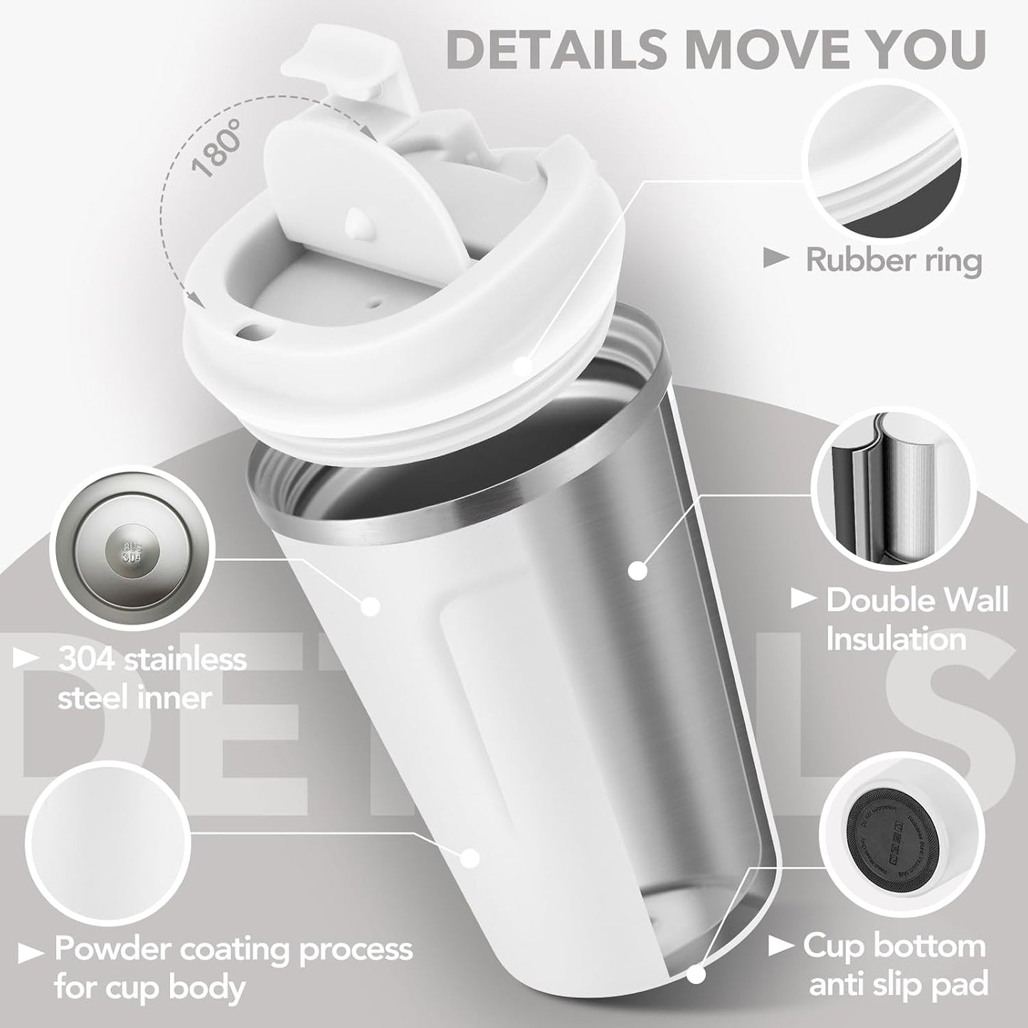 Volhoply 12 oz Double Wall Insulated Vacuum Travel Coffee Mug with Flip Lid,Reusable Stainless Steel Leak Proof Coffee Cup,Portable Cafe Thermal Tumbler Suitable for Hot&Cold Drinks(Dark Night,1 Set)