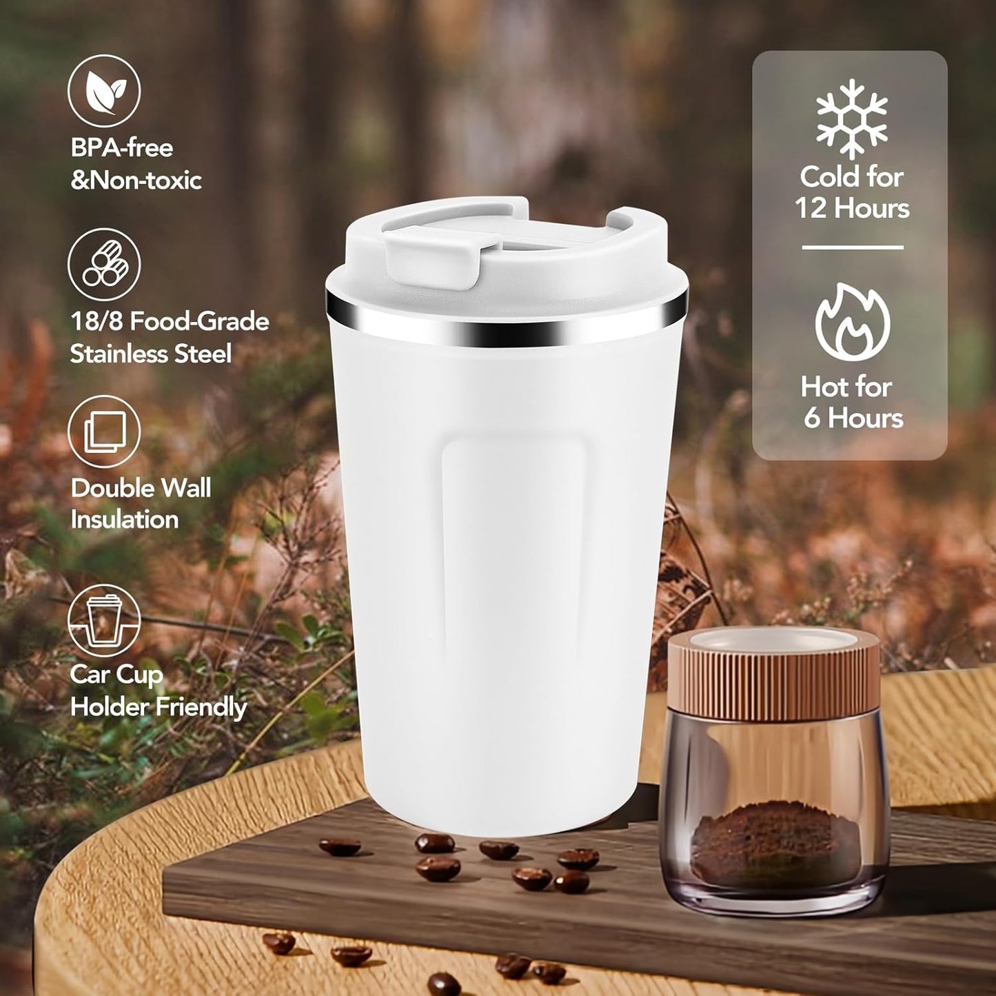 Volhoply 12 oz Double Wall Insulated Vacuum Travel Coffee Mug with Flip Lid,Reusable Stainless Steel Leak Proof Coffee Cup,Portable Cafe Thermal Tumbler Suitable for Hot&Cold Drinks(Dark Night,1 Set)