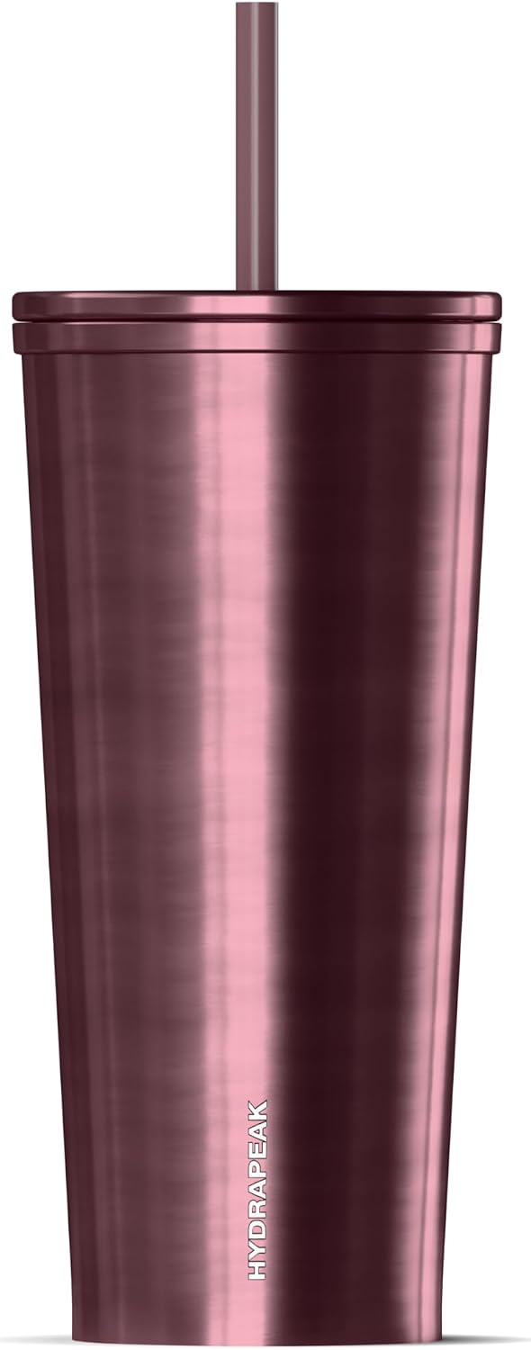 Journey 25 oz Insulated Tumbler with Lid and Straw, Iced Coffee Cup, Reusable Stainless Steel Water Bottle Travel Mug, Gifts for Women Men, Rose Metalic