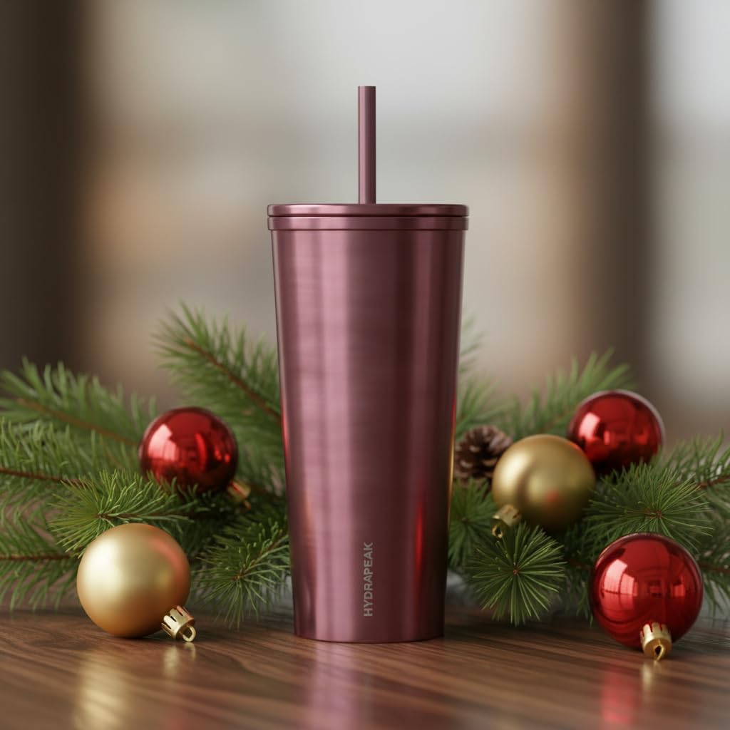 Journey 25 oz Insulated Tumbler with Lid and Straw, Iced Coffee Cup, Reusable Stainless Steel Water Bottle Travel Mug, Gifts for Women Men, Rose Metalic
