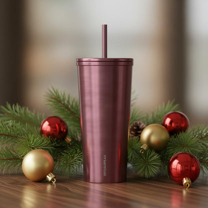 Journey 25 oz Insulated Tumbler with Lid and Straw, Iced Coffee Cup, Reusable Stainless Steel Water Bottle Travel Mug, Gifts for Women Men, Rose Metalic