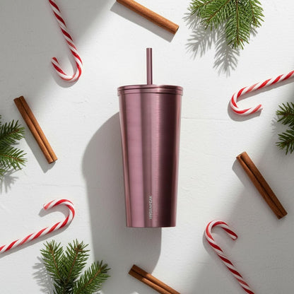 Journey 25 oz Insulated Tumbler with Lid and Straw, Iced Coffee Cup, Reusable Stainless Steel Water Bottle Travel Mug, Gifts for Women Men, Rose Metalic
