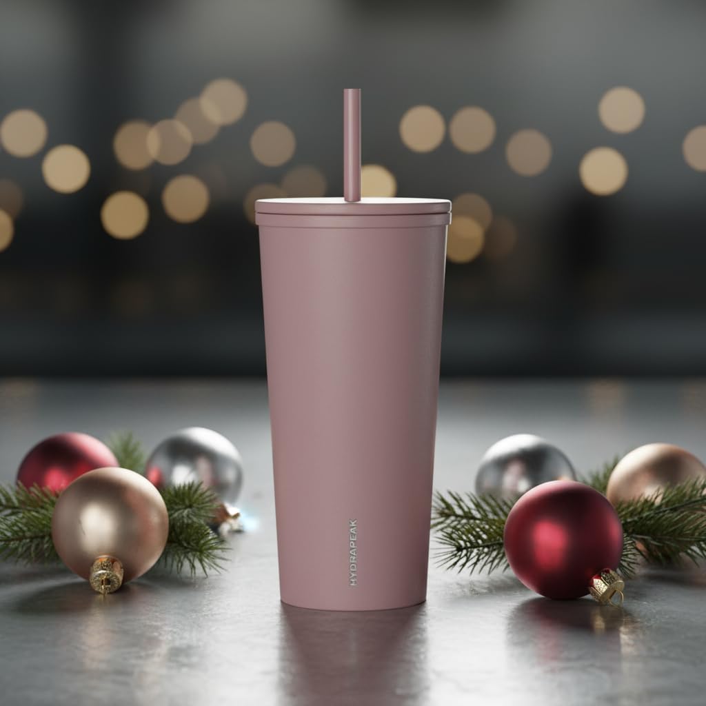 Journey 25 oz Insulated Tumbler with Lid and Straw, Iced Coffee Cup, Reusable Stainless Steel Water Bottle Travel Mug, Gifts for Women Men, Rose Metalic