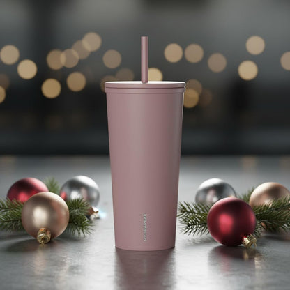 Journey 25 oz Insulated Tumbler with Lid and Straw, Iced Coffee Cup, Reusable Stainless Steel Water Bottle Travel Mug, Gifts for Women Men, Rose Metalic