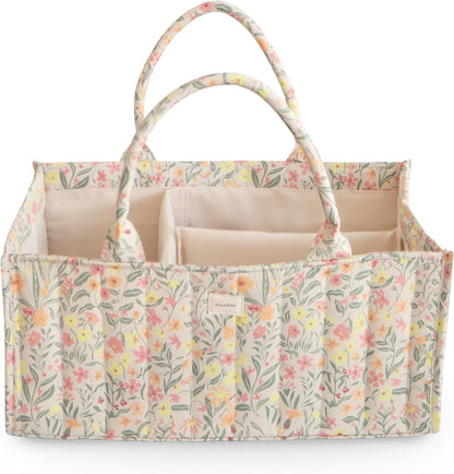 Baby Diaper Caddy | Newborn Essentials Organizer (Pastel Blooms)