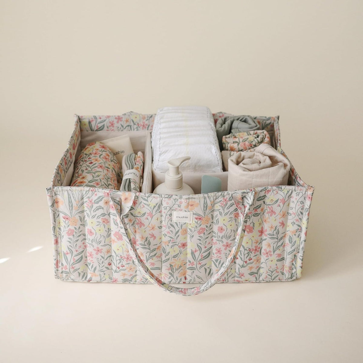 Baby Diaper Caddy | Newborn Essentials Organizer (Pastel Blooms)
