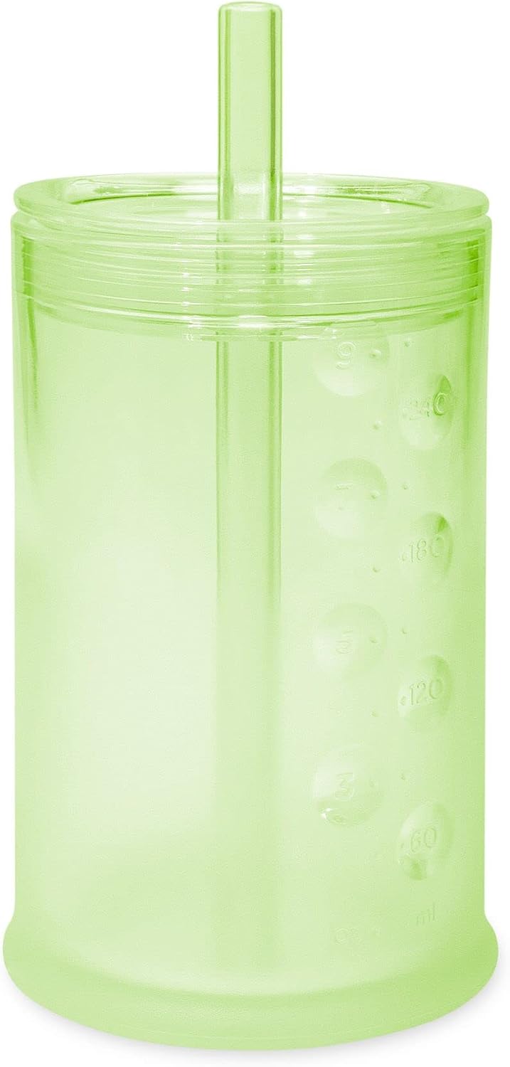 Silicone Training Cup with Straw Lid Bundle 9oz Kiwi Fold N Go Silicone Baby Bib w Travel Case (Blueberry)
