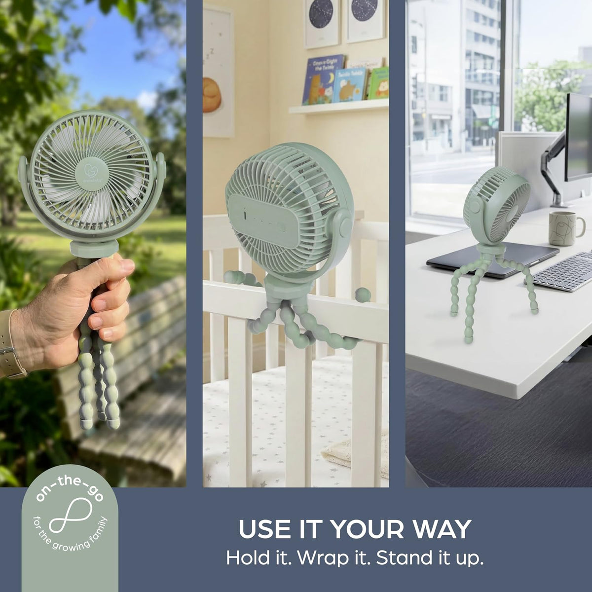 Portable Stroller Fan - USB Rechargeable with 3 Speeds
