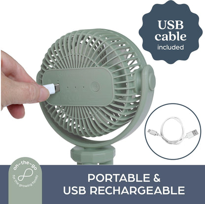 Portable Stroller Fan - USB Rechargeable with 3 Speeds