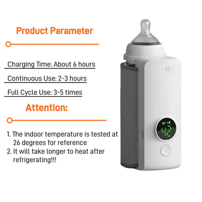 Portable Baby Bottle Warmer for Travel, Cordless Baby Bottle Warmer for Breastmilk and Formula, Rechargeable Bottle Warmer On The Go, Bottle Warmer with Temperature Control, LED Display