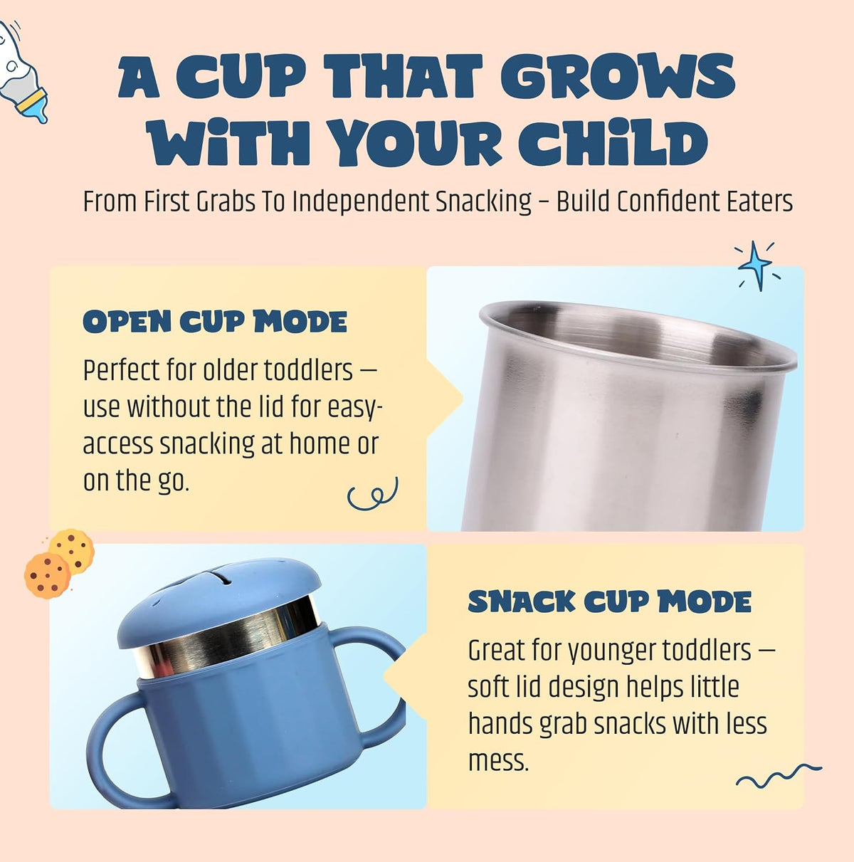 Stainless Steel Snack Cup with Silicone Lid, Blush Bloom
