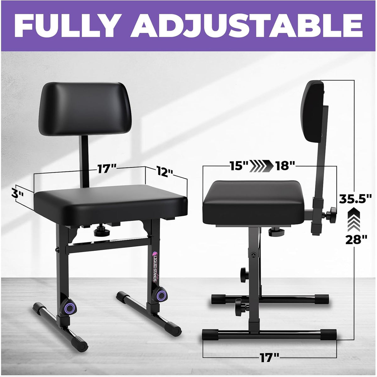 Piano Bench Adjustable Stool – Music Keyboard Bench with Backrest Seat for Piano Keyboard Stand with Black Padded Cushion for Musicians Piano Stool Chair
