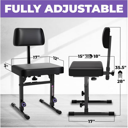Piano Bench Adjustable Stool – Music Keyboard Bench with Backrest Seat for Piano Keyboard Stand with Black Padded Cushion for Musicians Piano Stool Chair