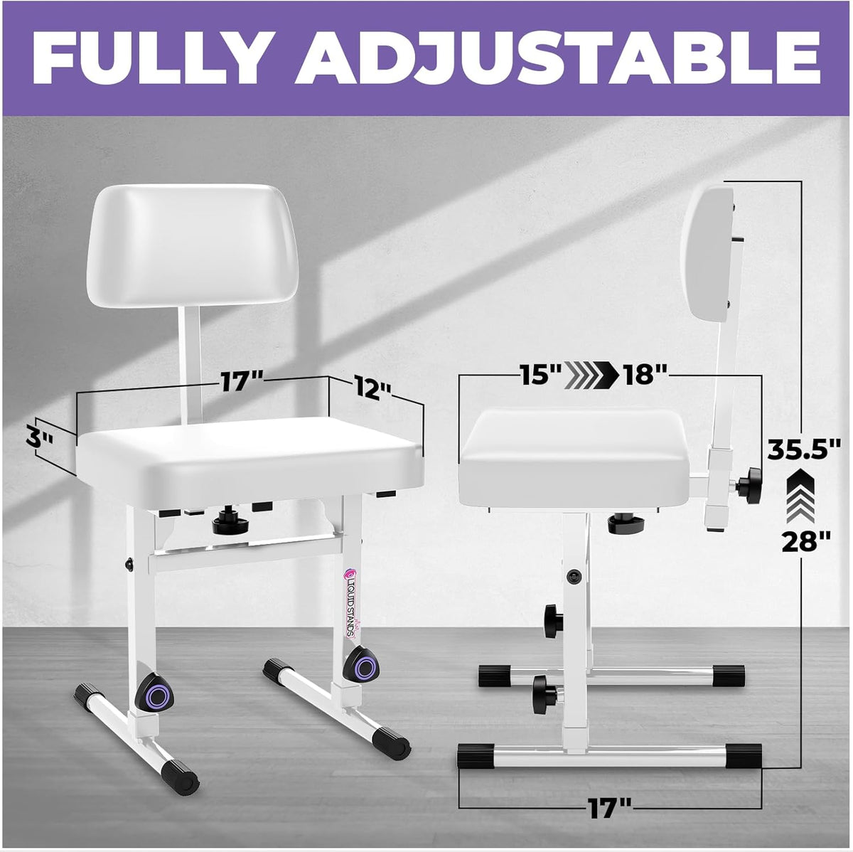 Piano Bench Adjustable Stool – Music Keyboard Bench with Backrest Seat for Piano Keyboard Stand with Black Padded Cushion for Musicians Piano Stool Chair