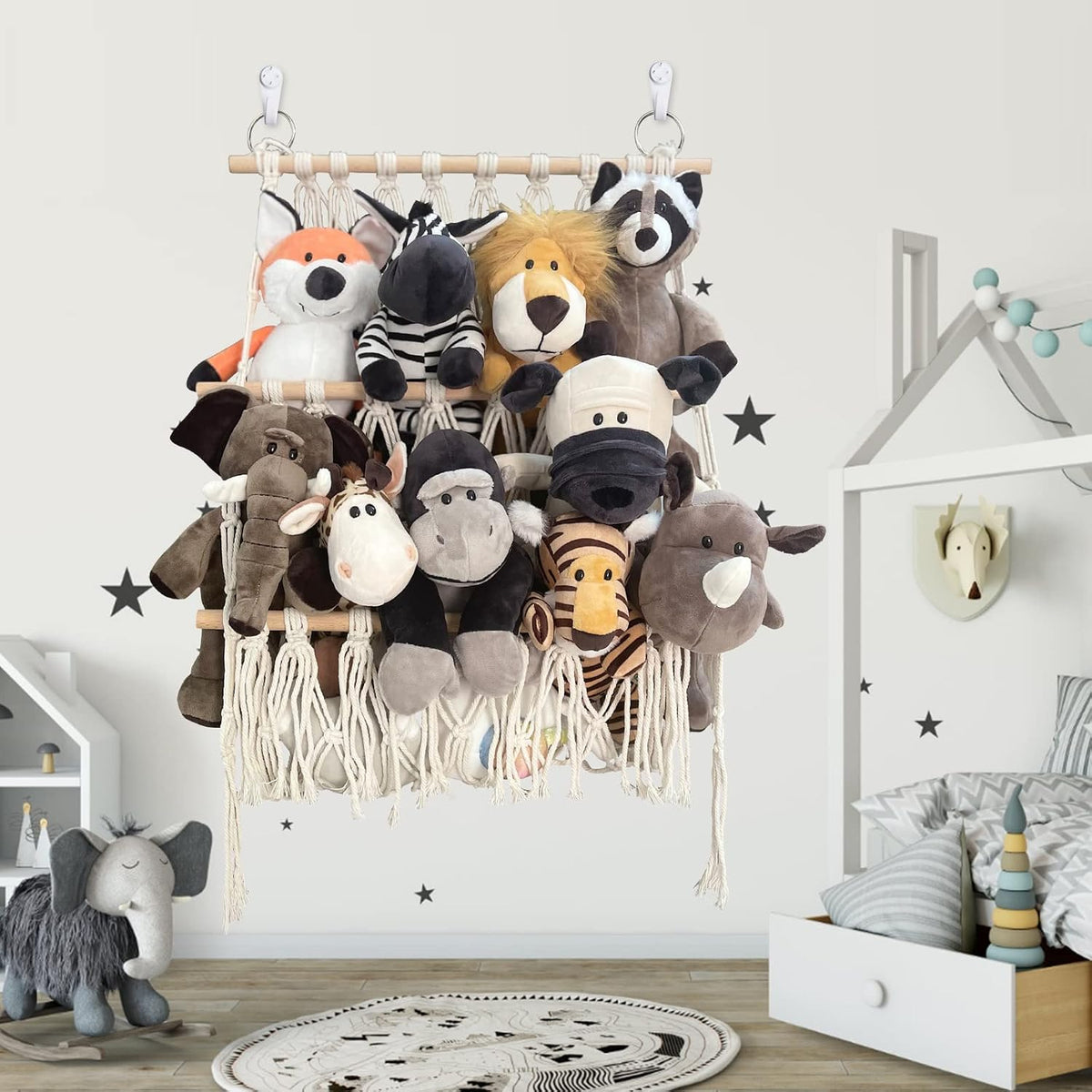Stuffed Animal Net Hammock, Corner Wall Hanging Storage Organizer for Toys