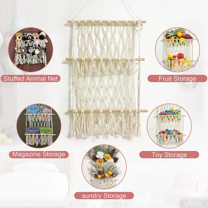 Stuffed Animal Net Hammock, Corner Wall Hanging Storage Organizer for Toys