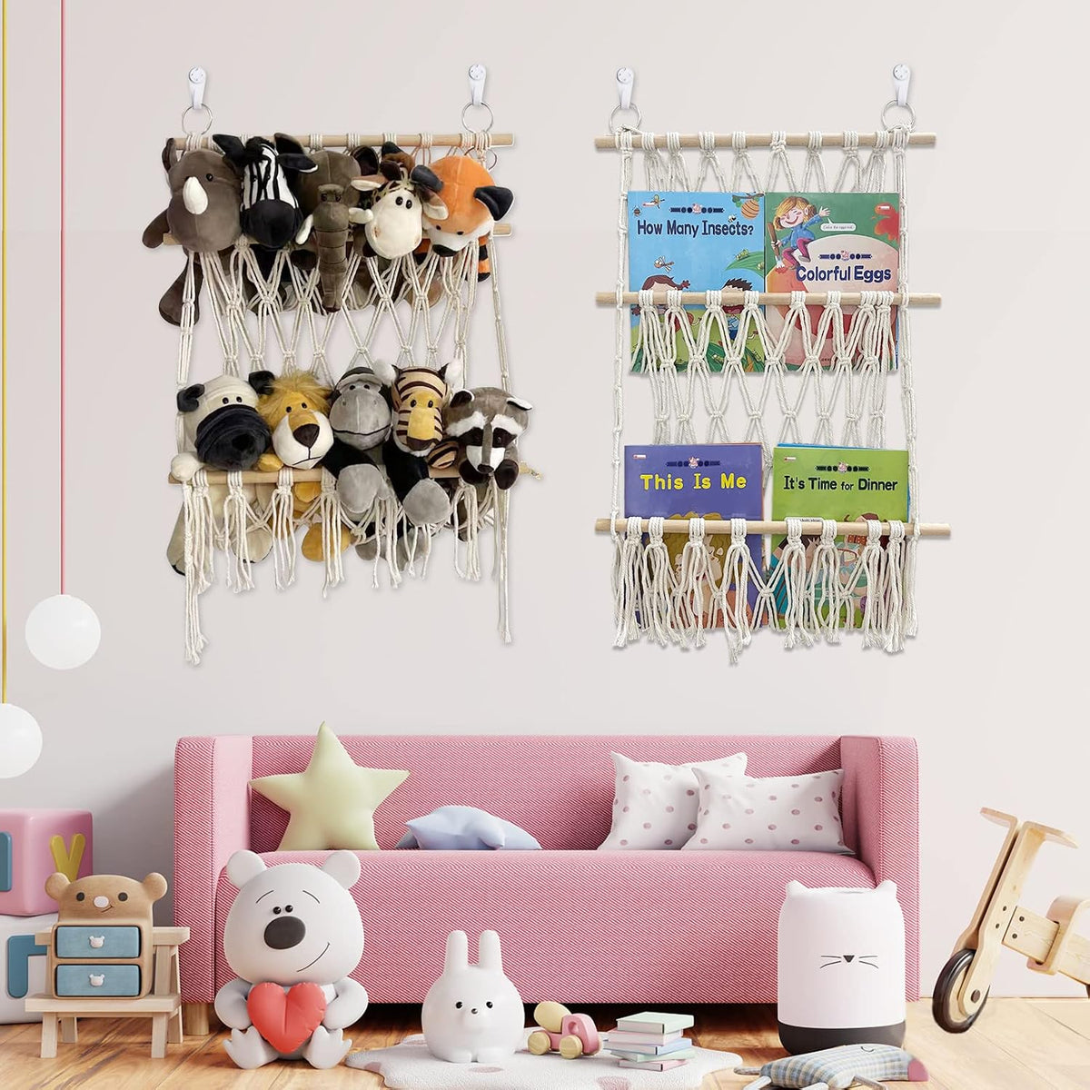 Stuffed Animal Net Hammock, Corner Wall Hanging Storage Organizer for Toys