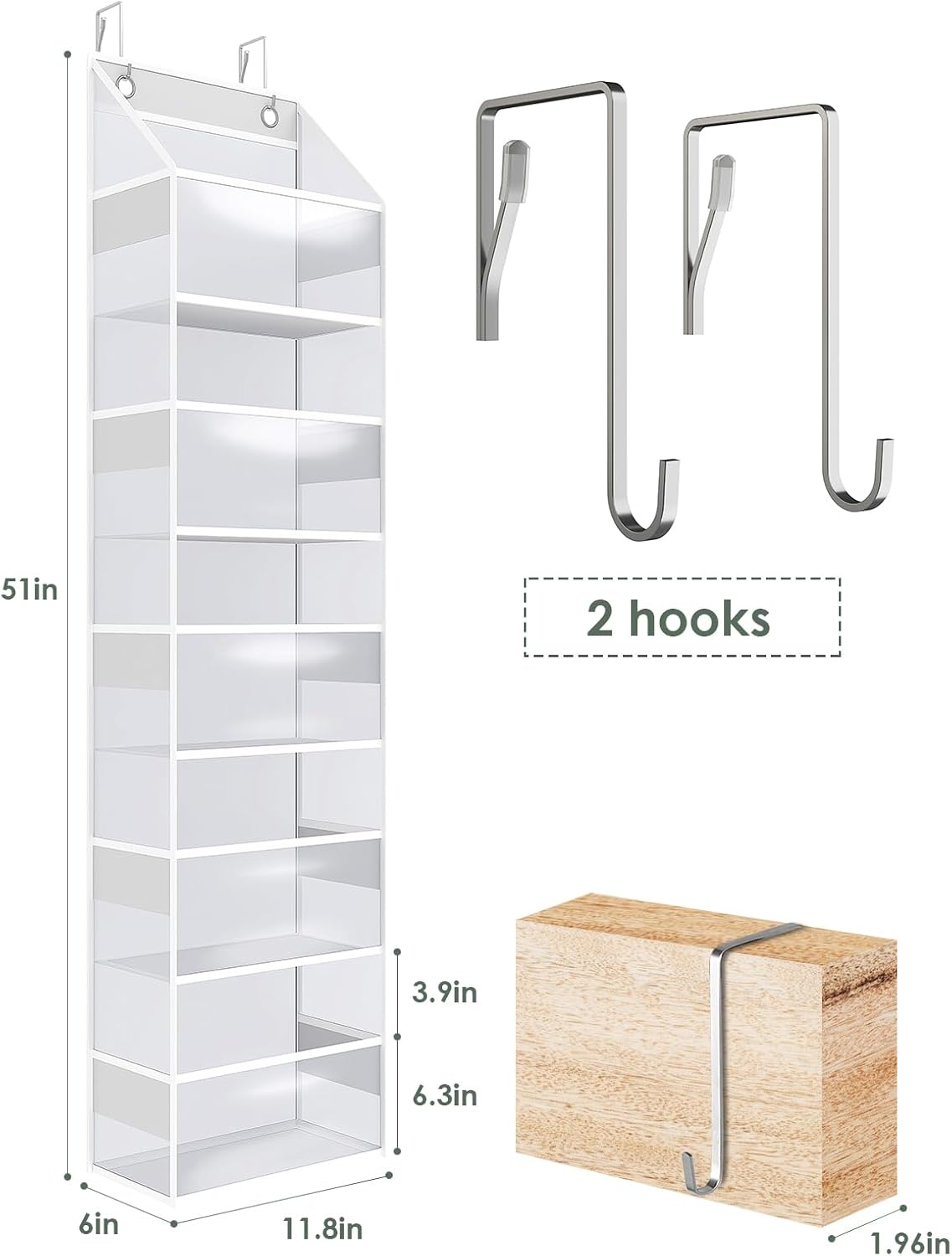 Over The Door Organizer, Clear PVC Hanging Storage Bag, 5 Shevles Behind Door Organizer for Bedroom, Nursery, Bathroom, Closet, Pantry and Stuffed Animals Storage Holder, 1 Pack