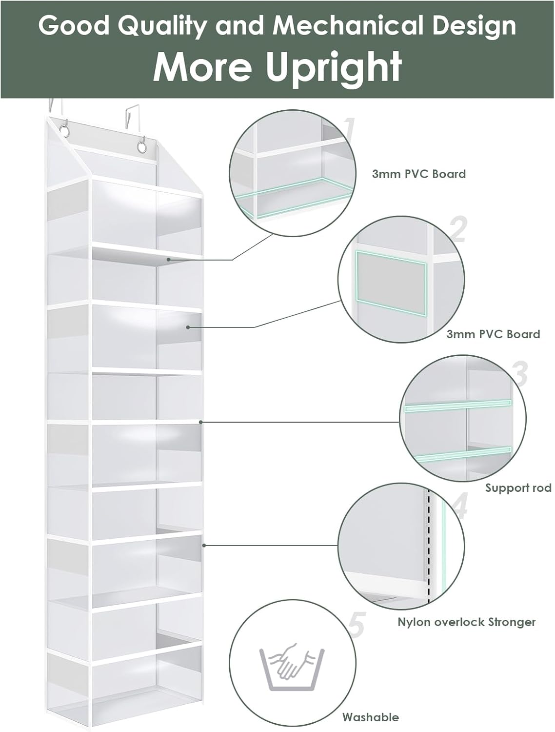 Over The Door Organizer, Clear PVC Hanging Storage Bag, 5 Shevles Behind Door Organizer for Bedroom, Nursery, Bathroom, Closet, Pantry and Stuffed Animals Storage Holder, 1 Pack
